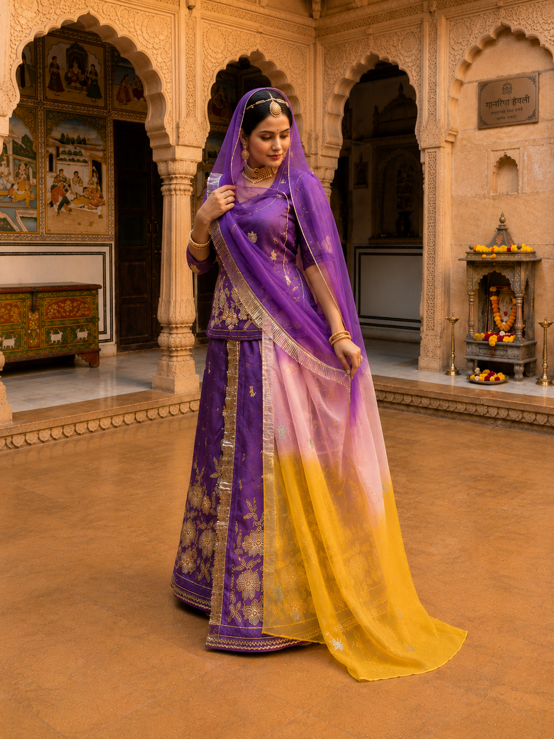 Royal Violet Embroidered Lehenga Set with Ombre Organza Dupatta