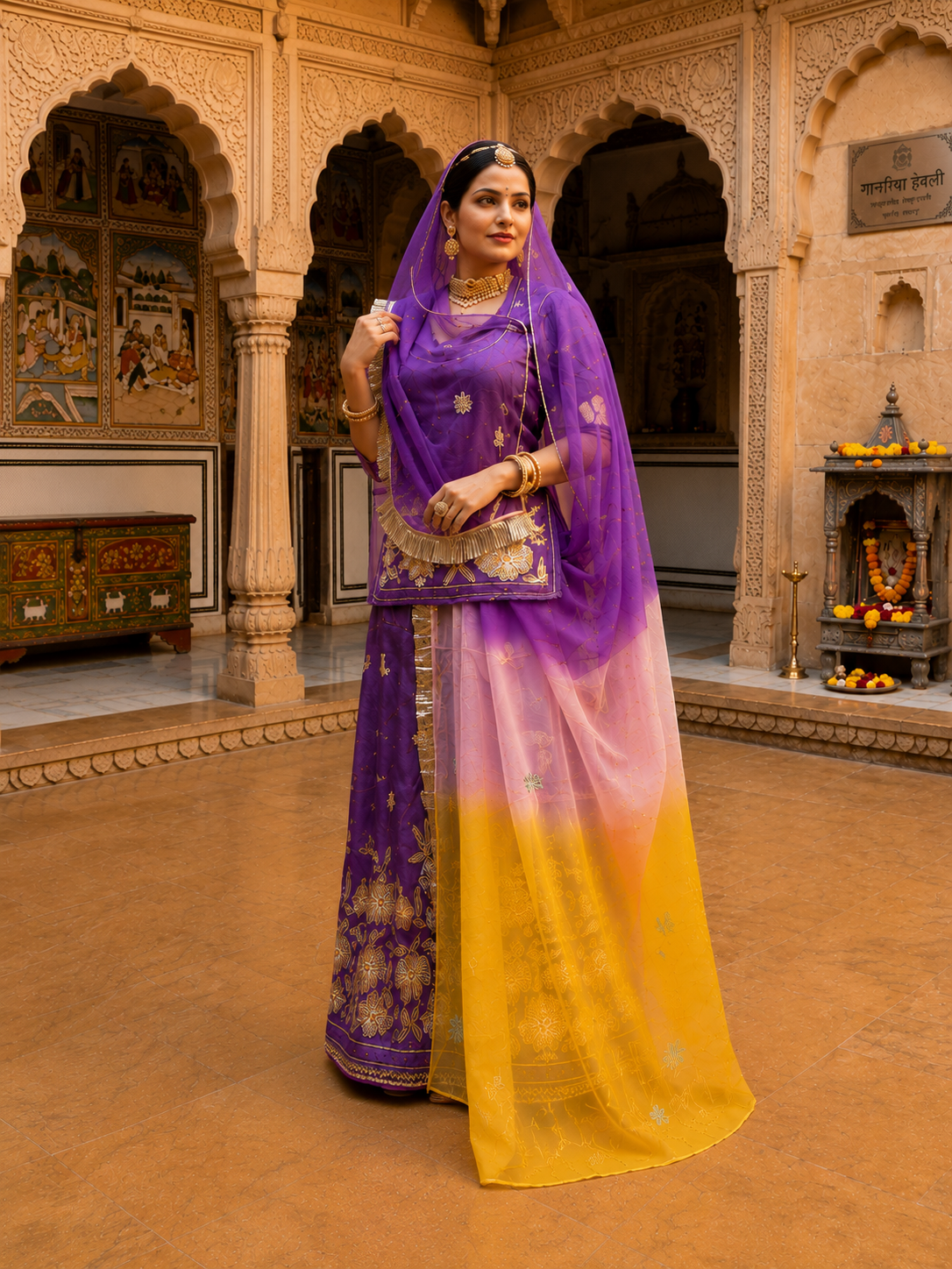 Royal Violet Embroidered Lehenga Set with Ombre Organza Dupatta