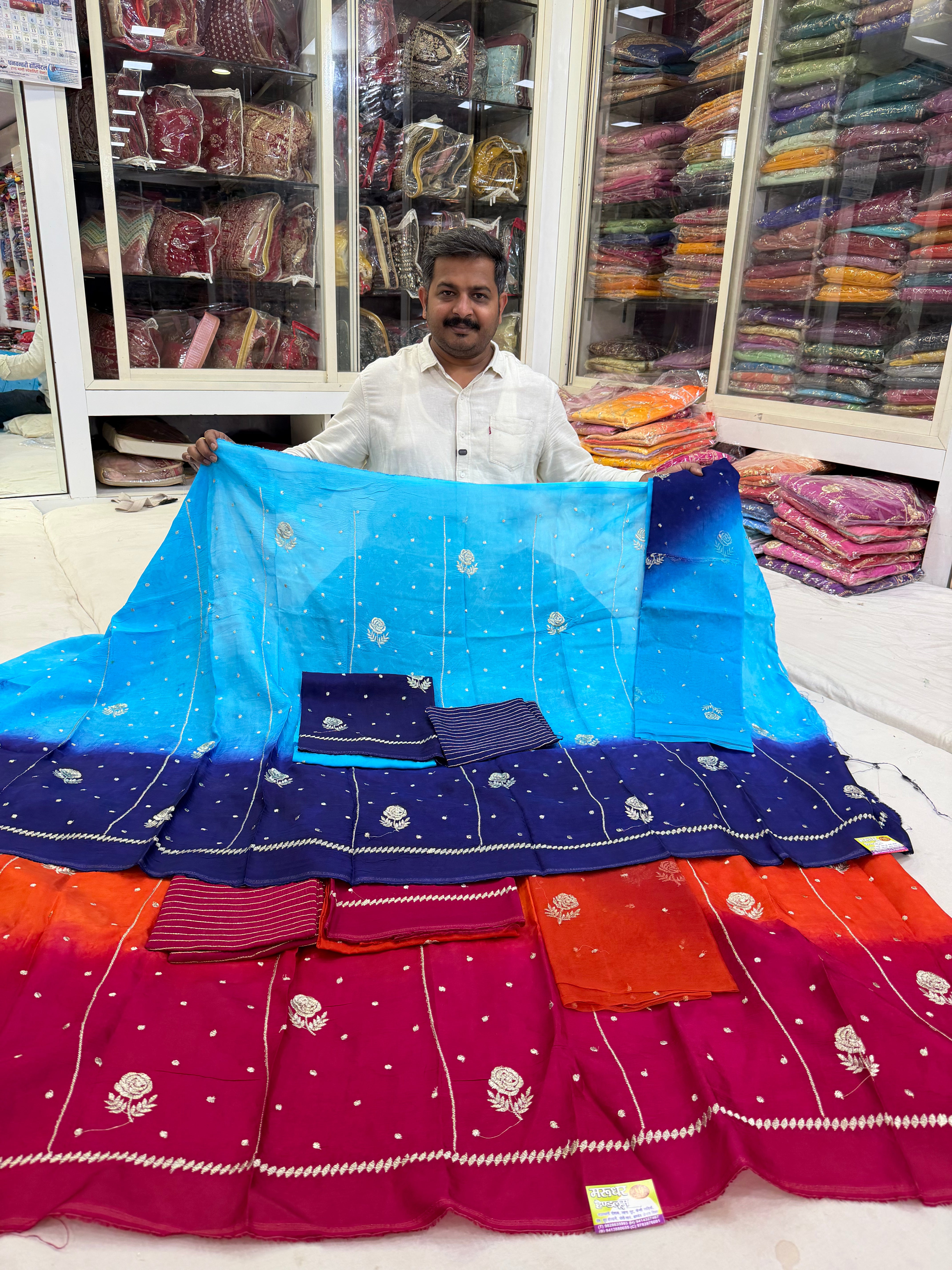 TORA Japan Odni Poshak With Elegant Zari Work – Orange & Sky Blue Collection