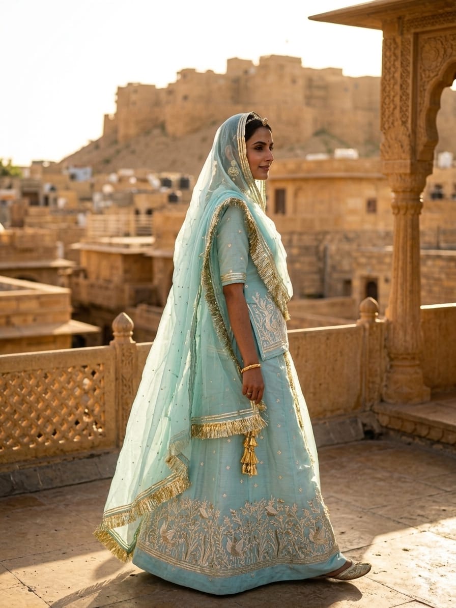 PASTEL SKY BLUE RAJASTHANI POSHAK