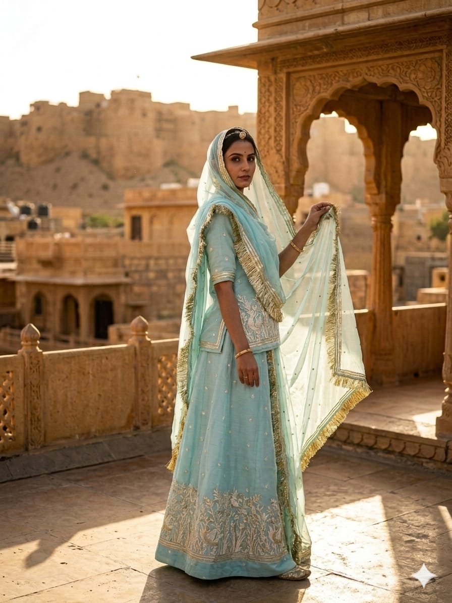 PASTEL SKY BLUE RAJASTHANI POSHAK
