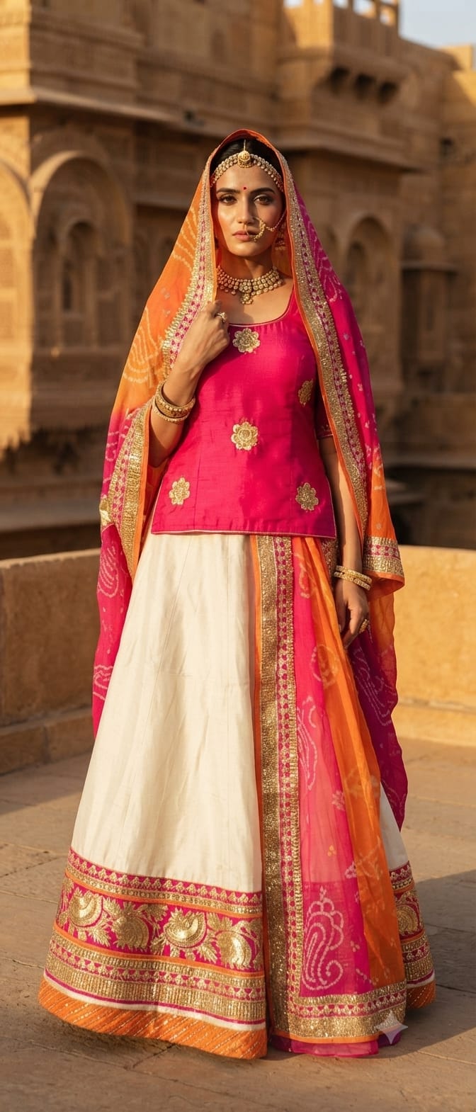 Royal Pink & Ivory Rajputi Poshak – Traditional Elegance Collection