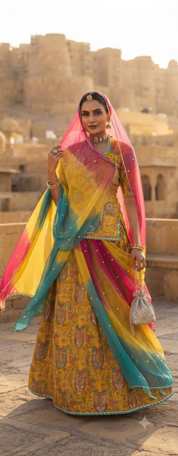 Royal Rajputi Poshak | pure Banarasi Fabric & Three-Color Odhani✨️