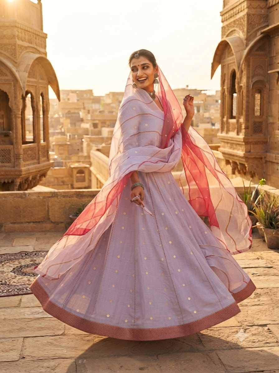 Premium viscous Organza Rajputi Poshak | Pyar Thakur Ji Odhani