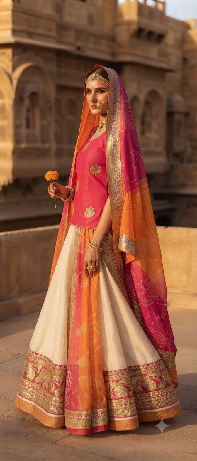 Royal Pink & Ivory Rajputi Poshak – Traditional Elegance Collection