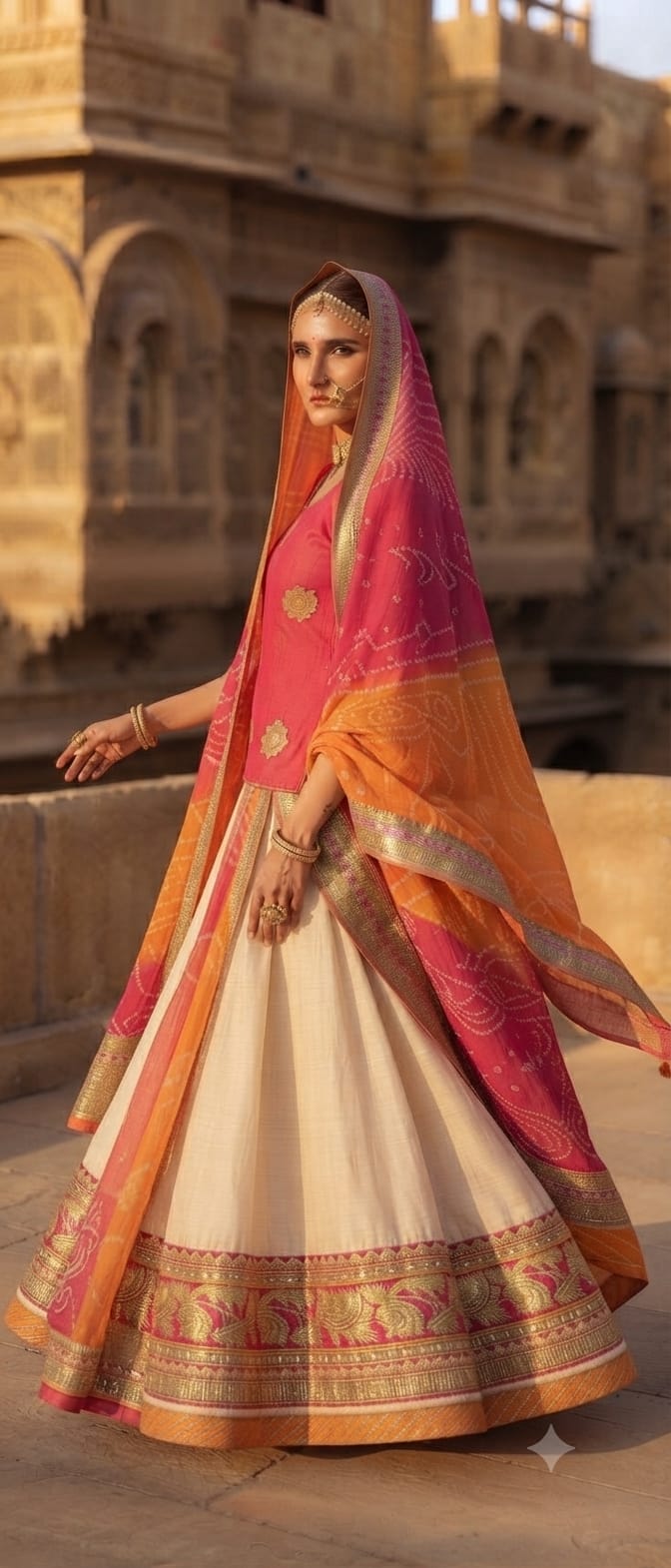 Royal Pink & Ivory Rajputi Poshak – Traditional Elegance Collection