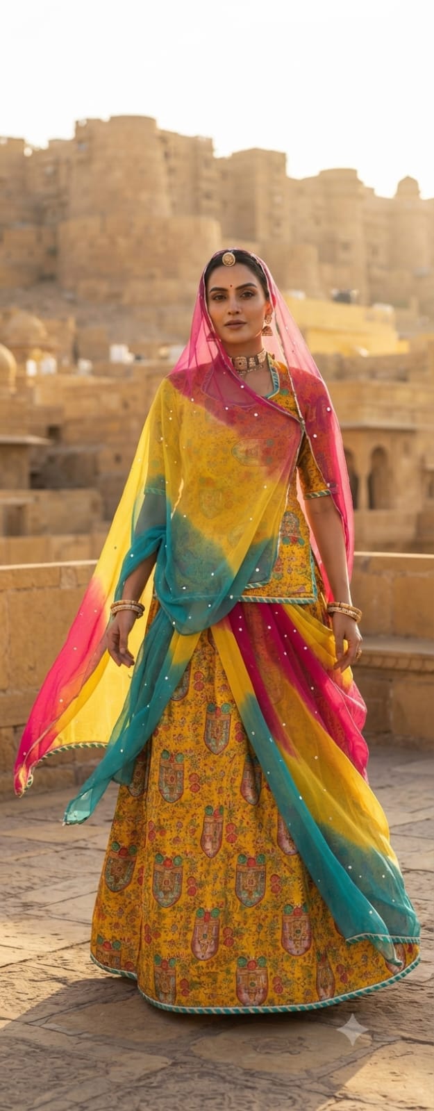 Royal Rajputi Poshak | pure Banarasi Fabric & Three-Color Odhani✨️