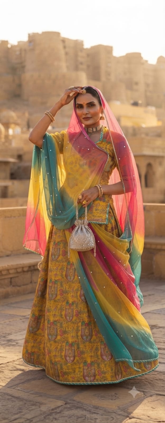 Royal Rajputi Poshak | pure Banarasi Fabric & Three-Color Odhani✨️