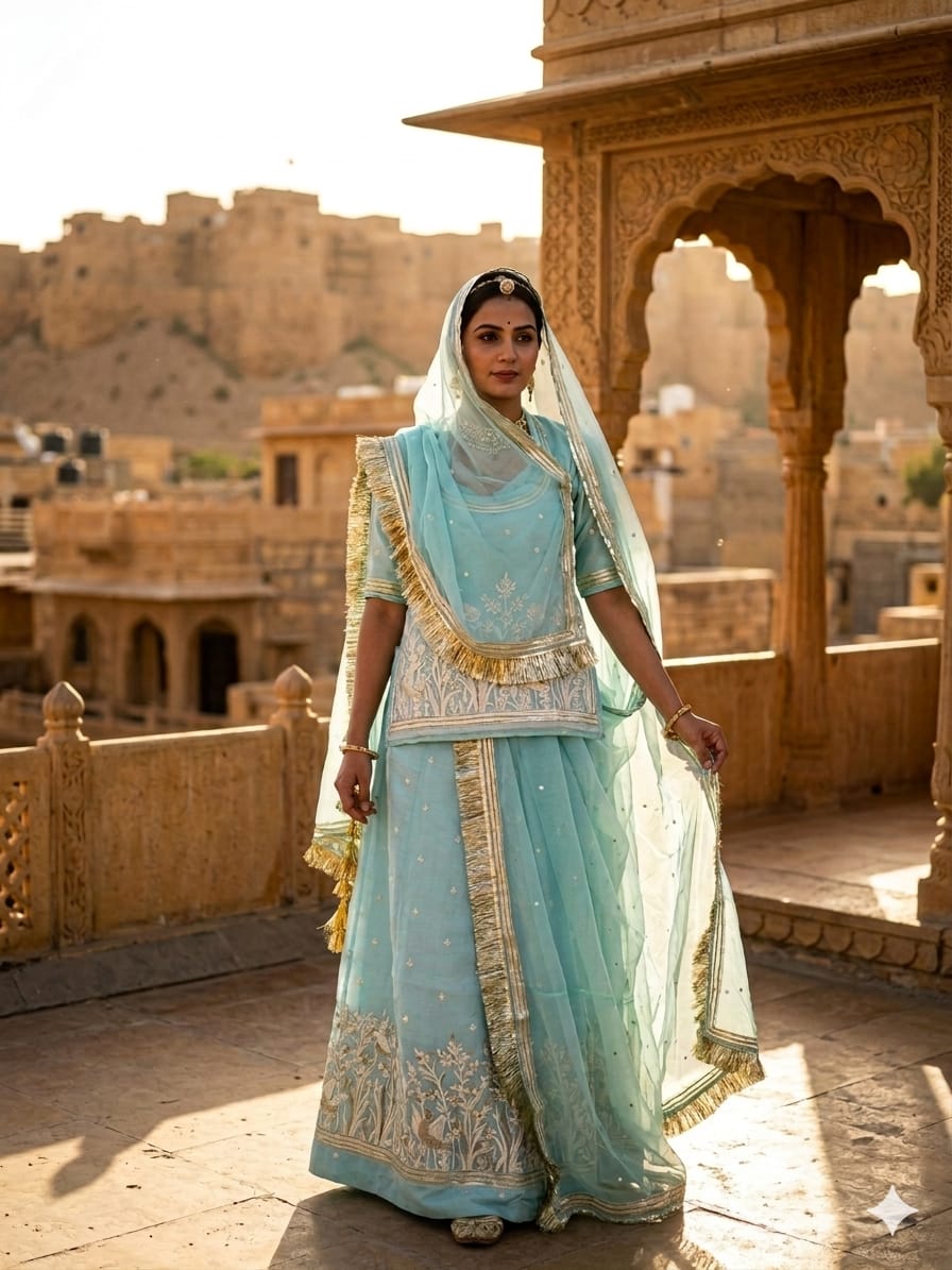 PASTEL SKY BLUE RAJASTHANI POSHAK